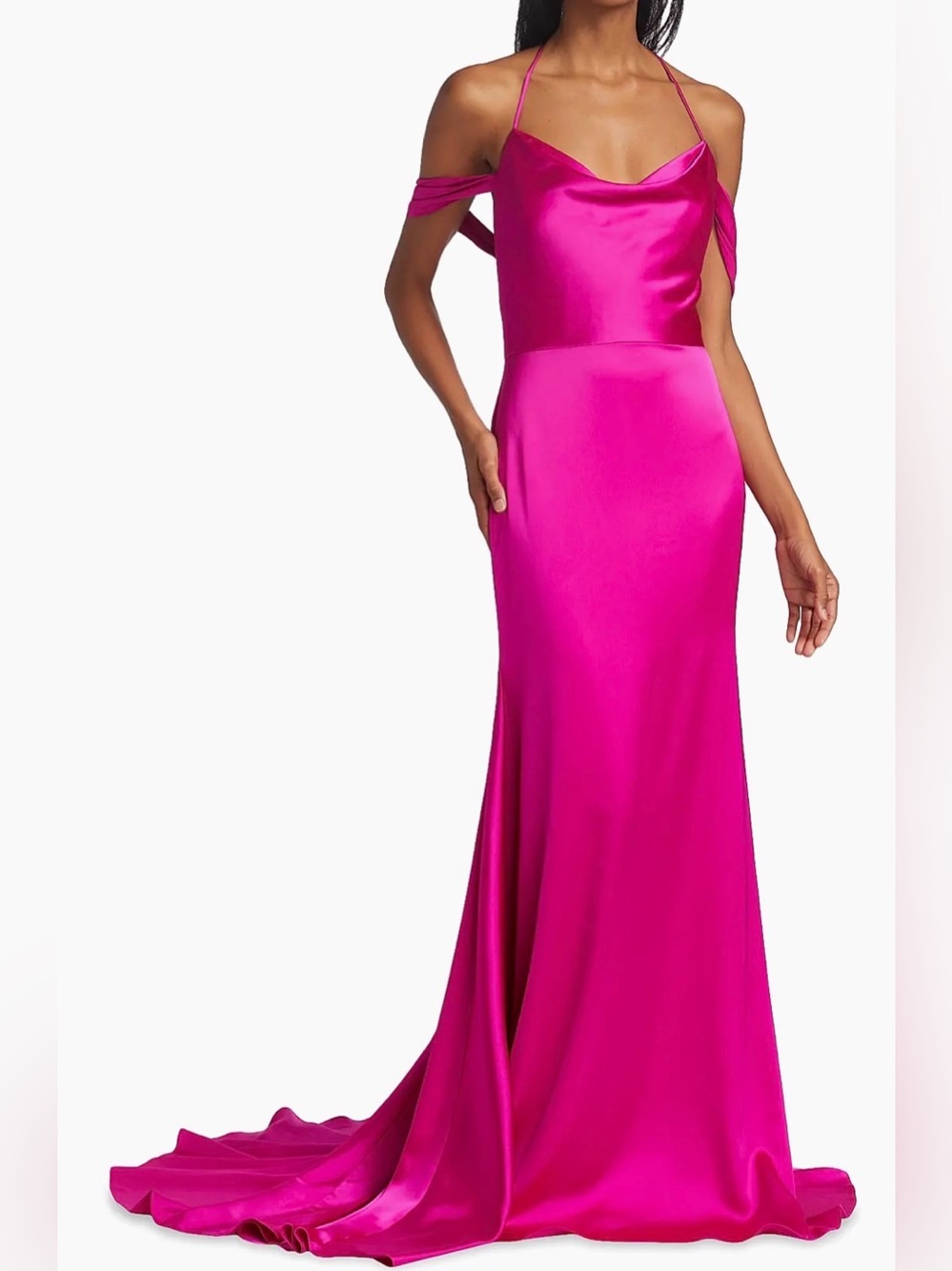 NWT Size 4 Vera Wang Bride Muriel Satin Fuchsia Off-Shoulder Evening Gown